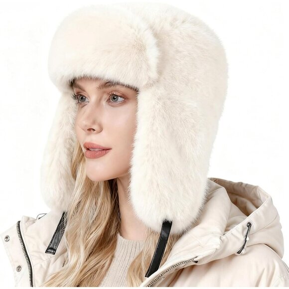 Unisex White 02 Trapper Hat with Ear Flaps Winter Russian Style Windproof main image 4